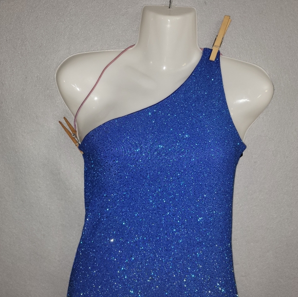 1980s Be Smart Glitter Ombre Bodycon Dress 7/8 Blue Glitter Made in USA - Picture 4 of 15